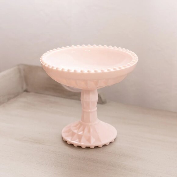 Vintage Jeannette Shell Pink Milk Glass Compote with Beaded Edge - Picture 1 of 4